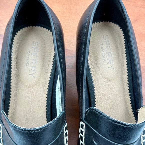 Sperry Seaport Penny Loafer Pumps Black Leather Block Heel STS86538 Womens 8.5 - Picture 12 of 13